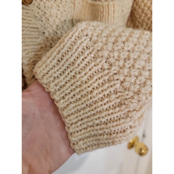 Handknit Wool Fisherman Cable Mens Cardigan Pockets Grandpa Sweater XL handmade - Picture 5 of 7